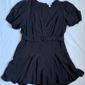 Nine West Black Belted Puff-Sleeve Mini Dress